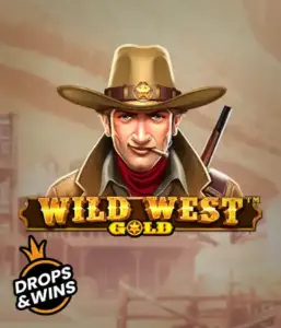  Meet the daring sheriff of "Wild West Gold," a thrilling slot game by Pragmatic Play. The graphic depicts a determined sheriff with a golden star badge, set against a dusty Old West town backdrop. The game's title is prominently displayed in a classic font, accentuating the Wild West adventure theme. 